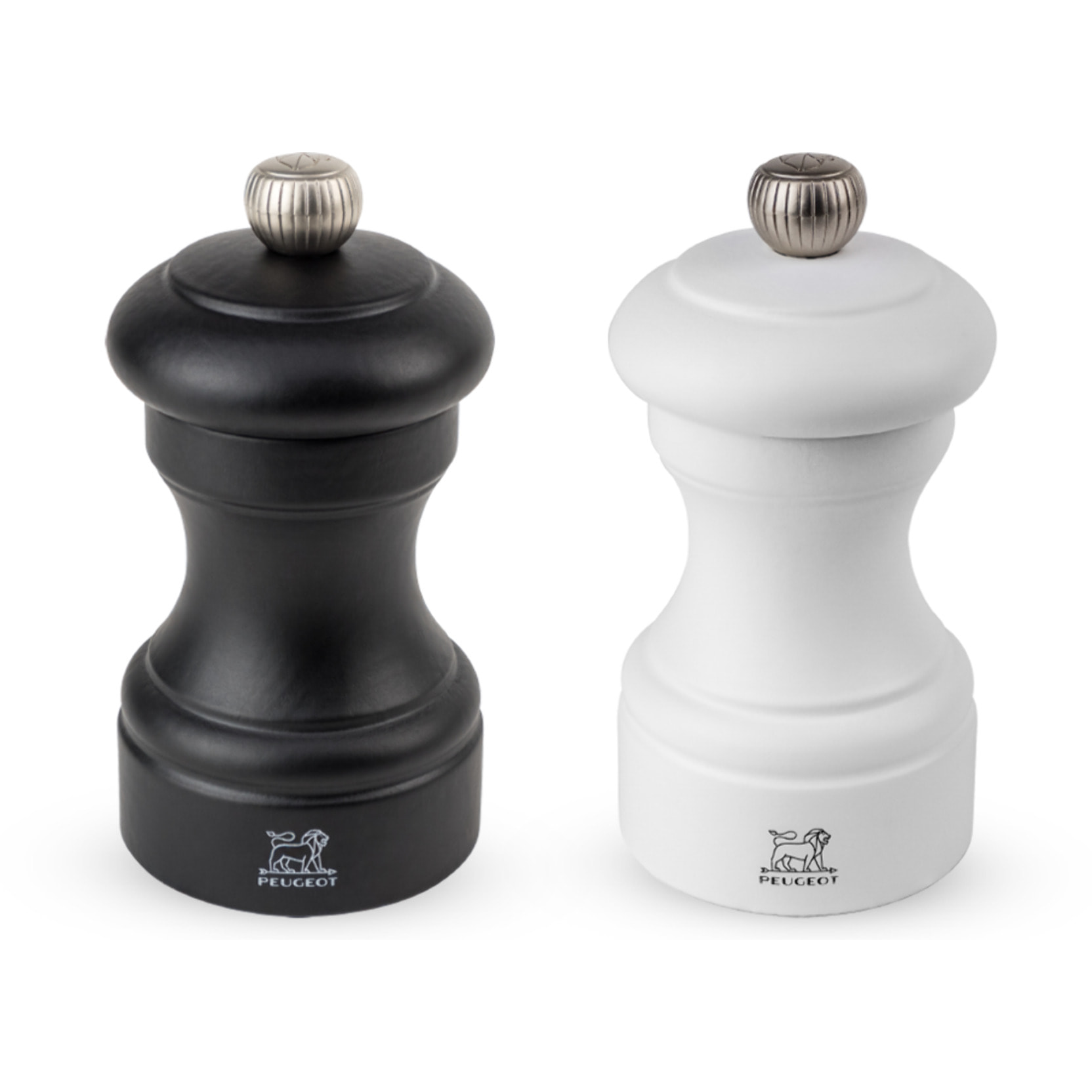 Duo de moulins à poivre et à sel manuels en bois couleur noir et blanc 10 cm Bistro
