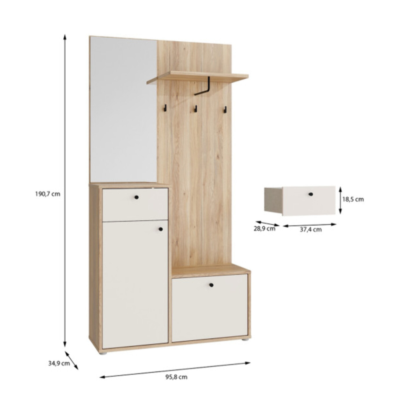 Meuble d'Entrée Décor Bois de Chêne et Sable Miroir - KENDJI