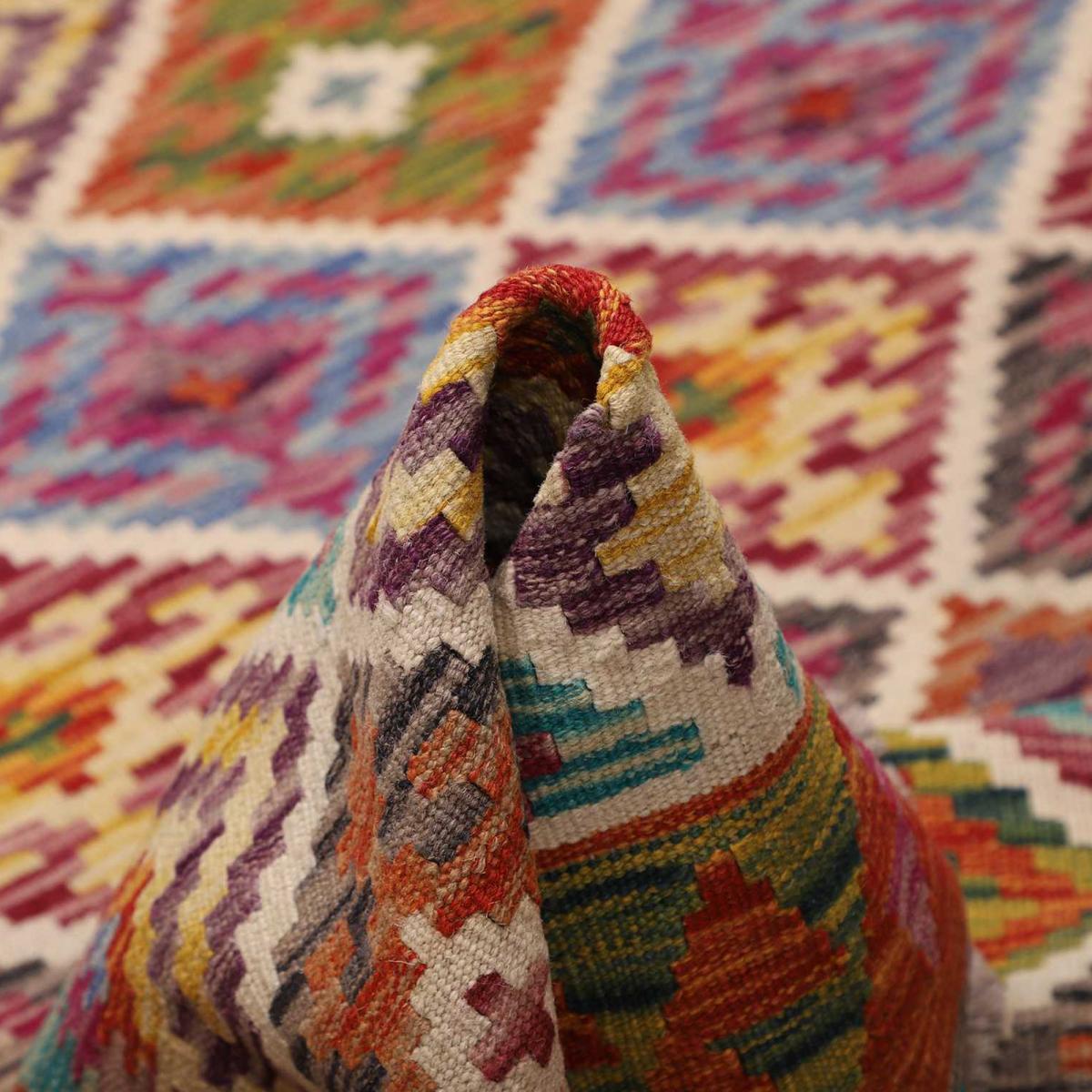 Tapis kilim géométrique, tissé à plat, artisanal en laine