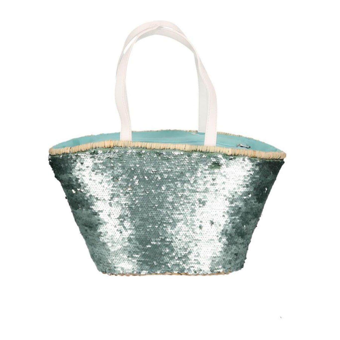 Borsa in paglia con paillettes azzurro cm47x18h23