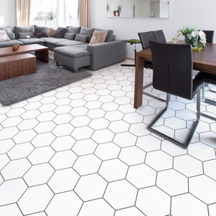 Sticker Sol avec laminat de Protection en Plastique Anti-dérapant | Stickers adhésif Sol - CARRELAGES BLANC DESSIN DES HEXAGONES - 1 sticker