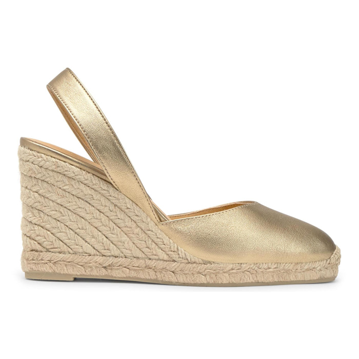 Alpargatas de cuña de mujer Carissa en piel metalizada, abertura en la parte posterior del talón