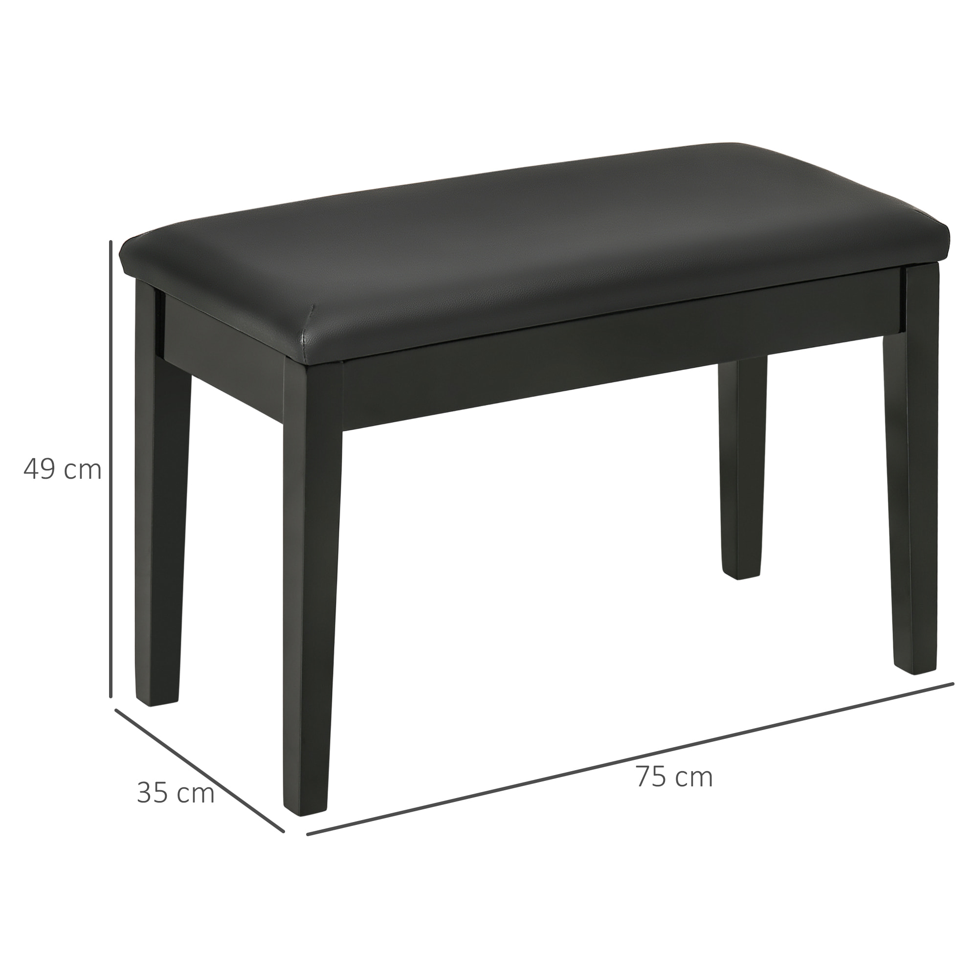 Banquette tabouret siège pour piano avec coffre de rangement pied bois hévéa revêtement synthétique noir