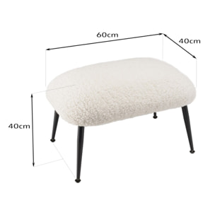 AGATHE - Tabouret cosy tissu bouclette blanc pieds métal noir