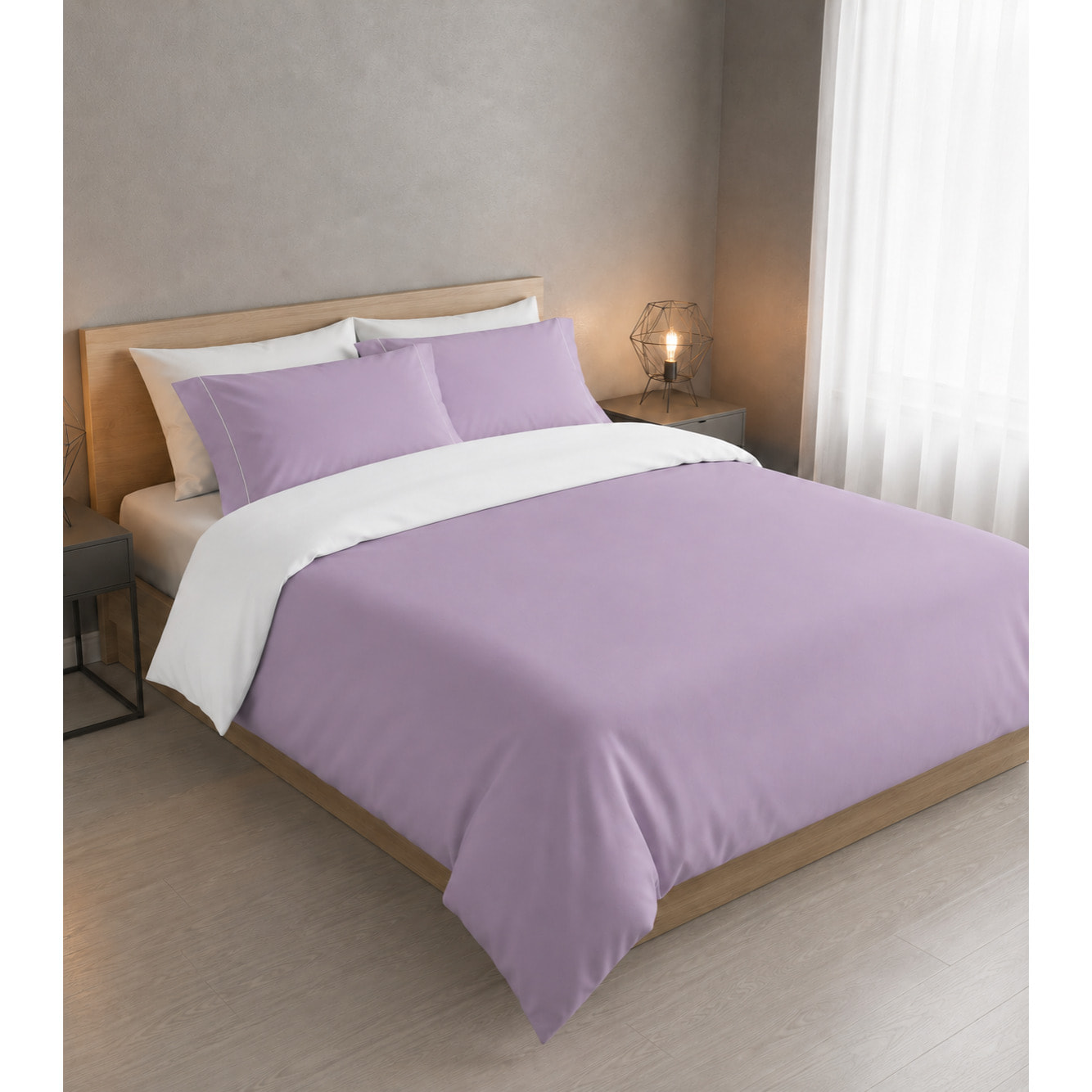 Parure Copripiumino Double-Color IPERSAN Puro Cotone Glicine/Bianco