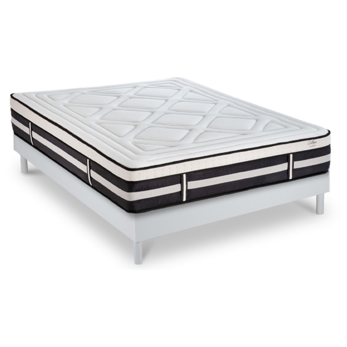 Ensemble Matelas Calliope mémoire de forme - 28cm + sommier kit bois blanc - 2 Places