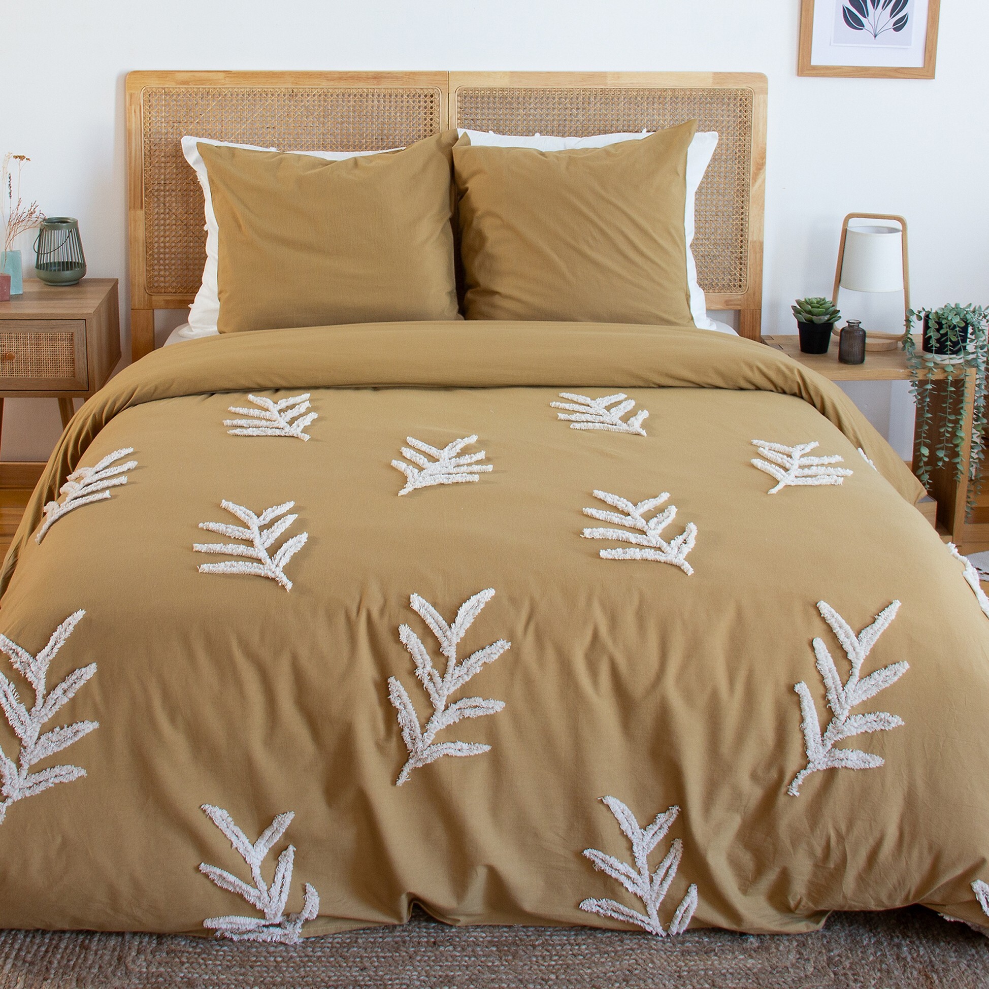 Parure housse de couette coton beige