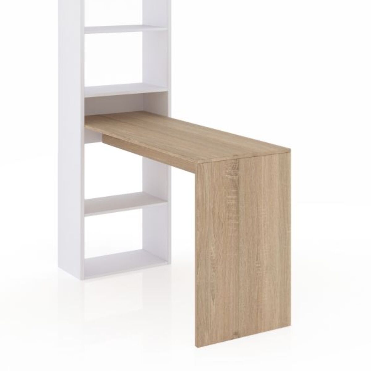 Mesa de escritorio con estantería Cosmic Blanco Artik (Blanco Mate) - Roble Canadian