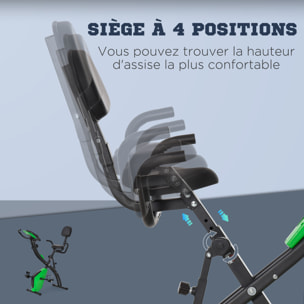 Vélo d'appartement pliant 8 niveaux de résistance magnétique dossier selle réglable poignées ergonomiques écran LCD multifonction suspensions support tablette acier vert noir