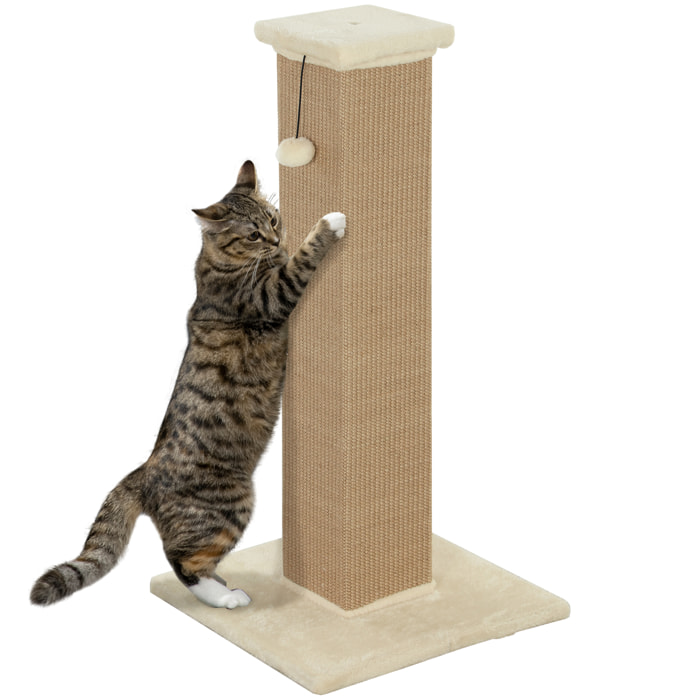 Poste Rascador para Gatos Altura 81 cm Rascador para Gatos Arañador para Gatos con Poste de Yute y Bola Colgante 41x41x81 cm Beige