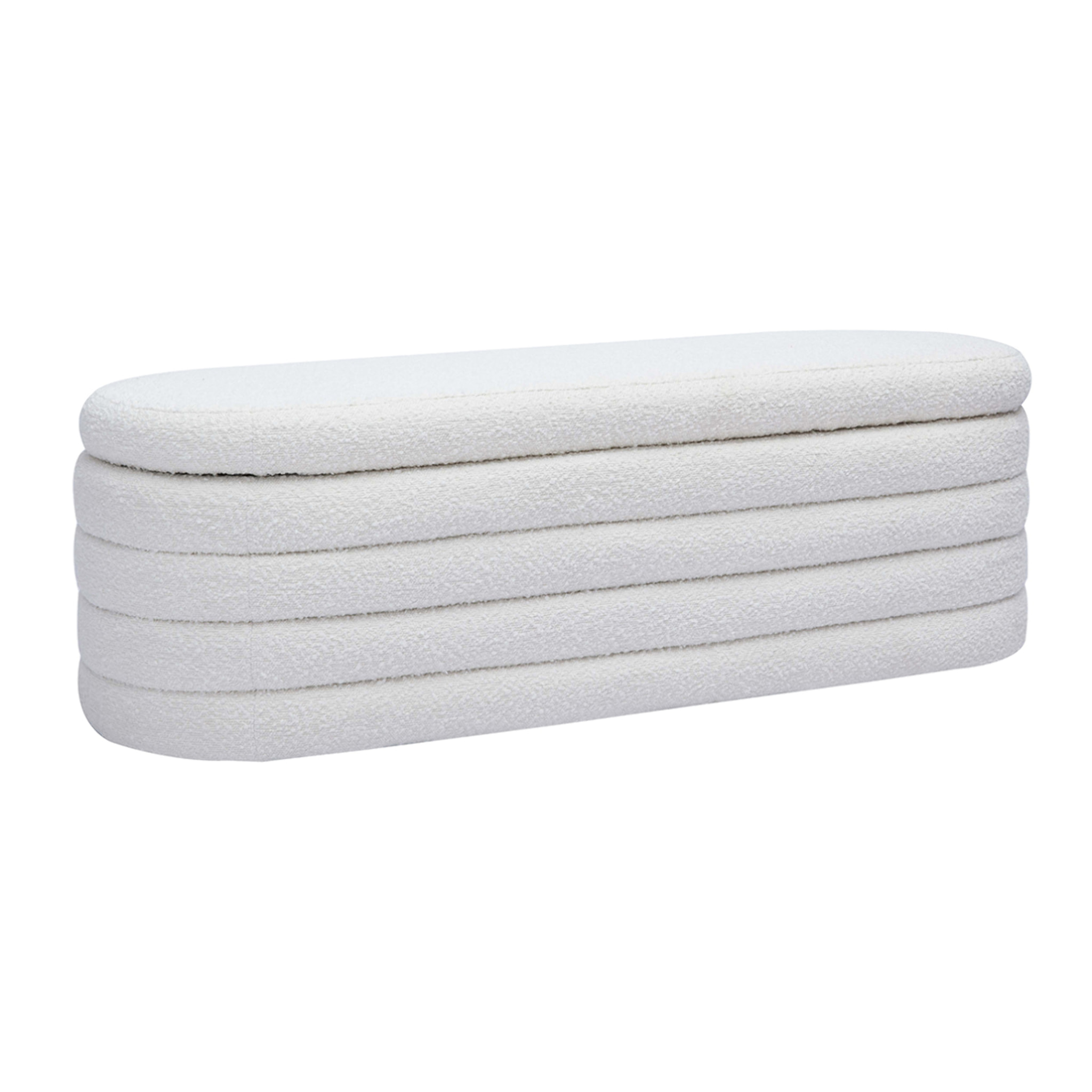 Banc coffre en tissu effet laine bouclée blanc L125 cm NAVY