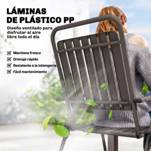 Juego de 4 Sillas de Jardín Exterior Plegables, Sillas Terraza Exterior con Reposabrazos, Respaldo y Asiento de PP, Marco Metálico, 55x63x93 cm, Marrón