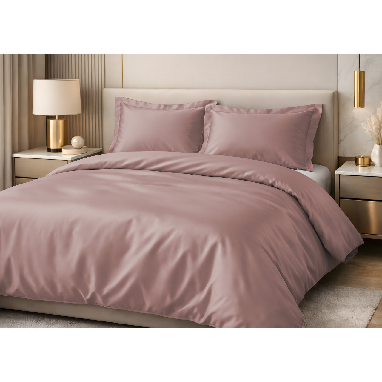 Parure Copripiumino Estate/Inverno 100% Raso Cotone Tinta Unita Rosa 05 GI