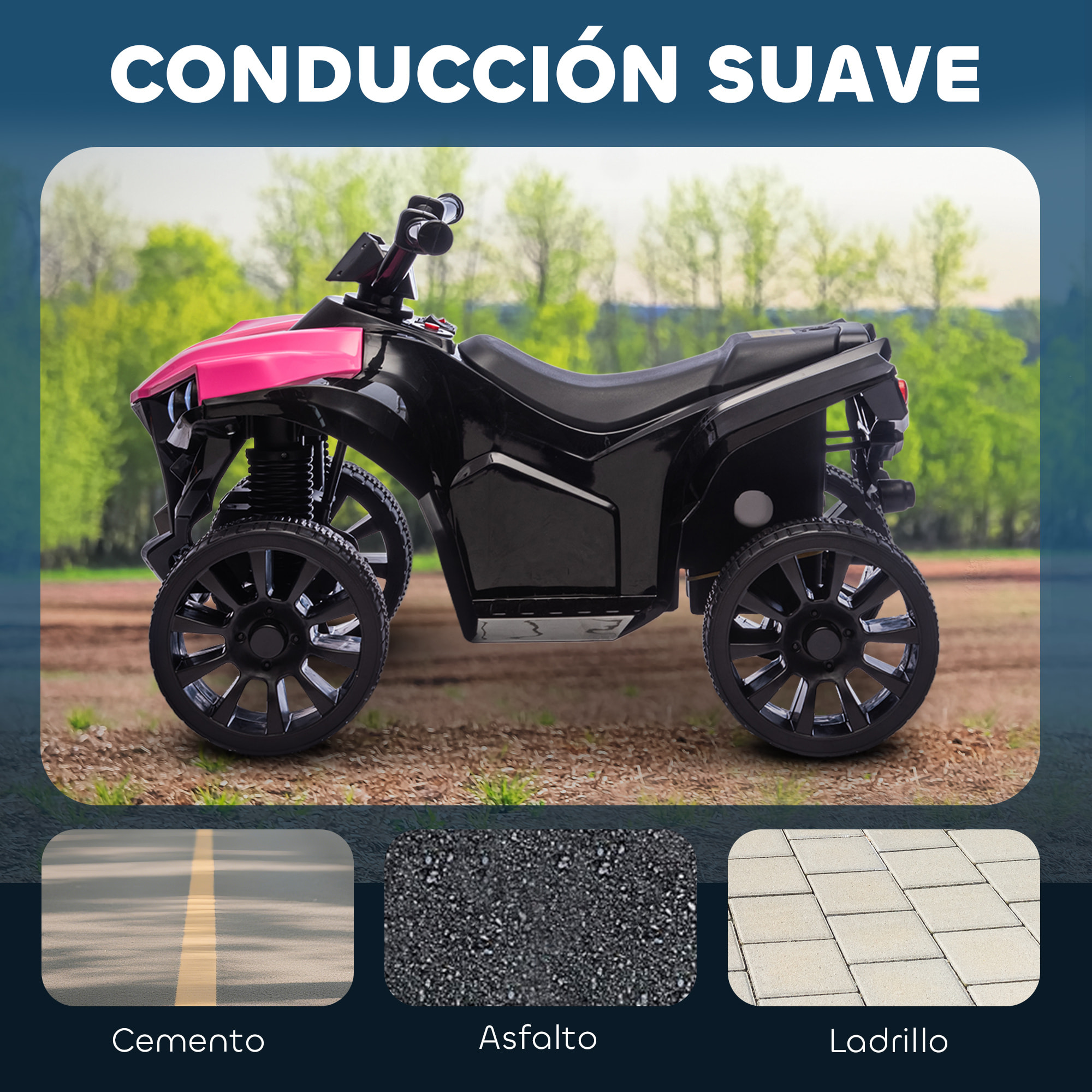 Quad Eléctrico para Niños 6 V, Quad para Niños de 37 a 72 Meses, Velocidad hasta 3â€¯km/h, con Faros y Música, Rosa