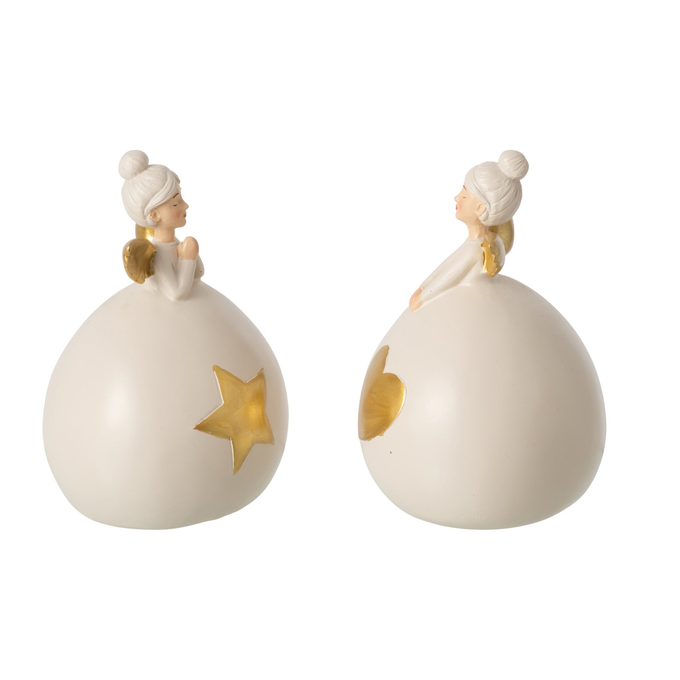 J-Line Ange cœur et étoile - polyrésine - doré/beige clair - large - assortiment de 2