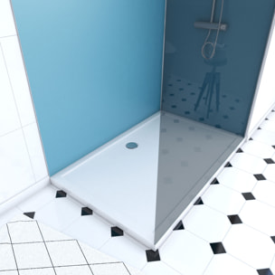 Pack Douche a l'Italienne 90x120 - Kit Panneaux Muraux Bleu/Chrome + Receveur + Paroi Fumee 8 mm
