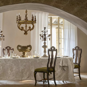 Nappe pur coton 220 g/m² motif jacquard beige Mille esprit jardins chanvre