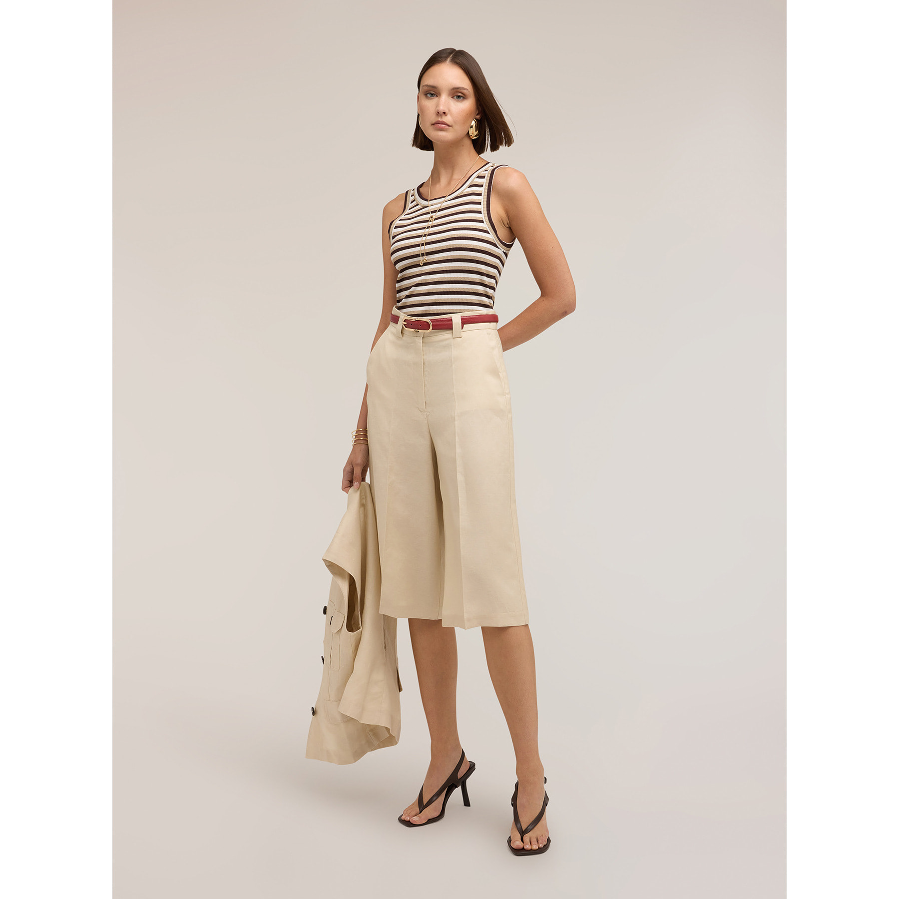 Motivi - Top a righe in misto viscosa lurex - Marrone