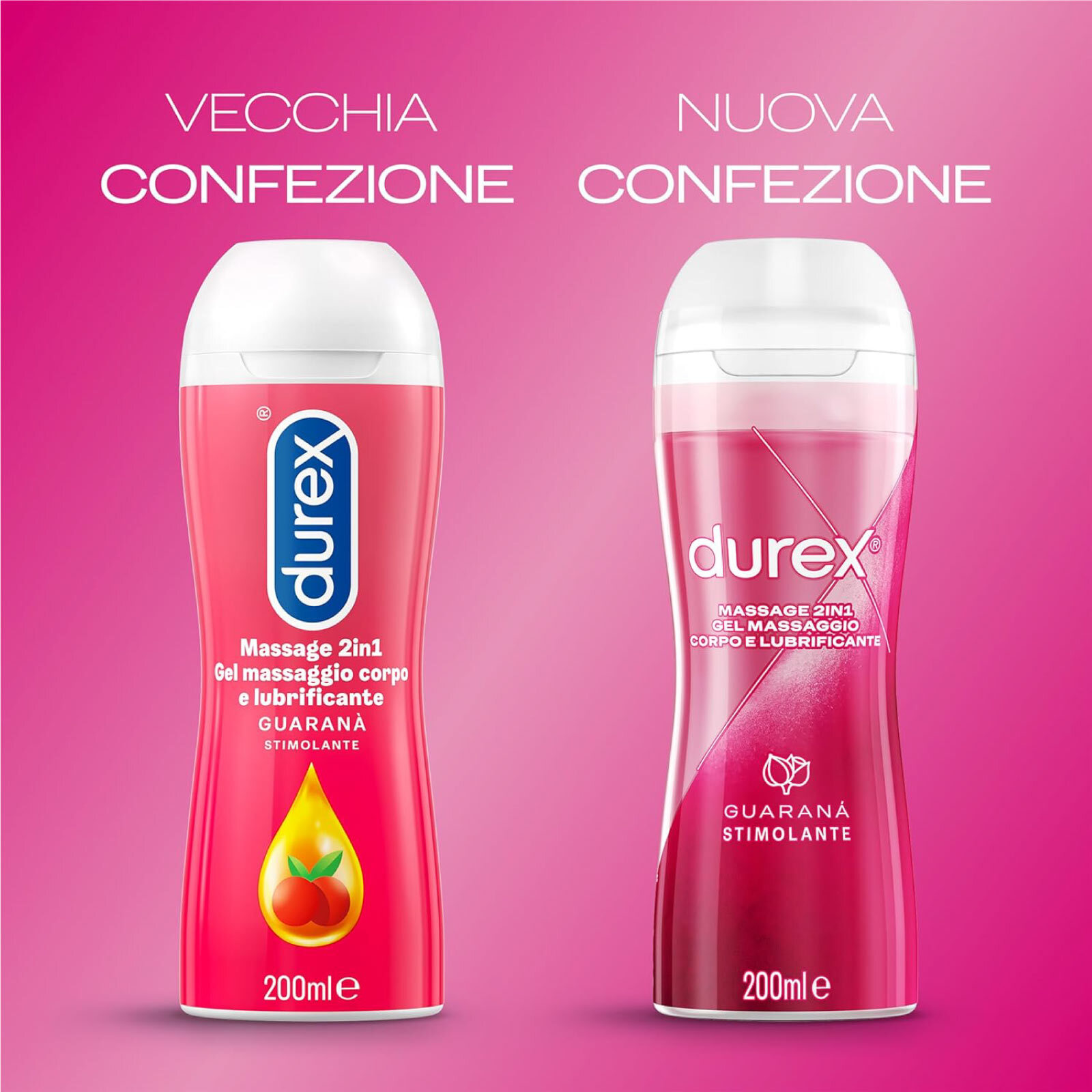 3x Durex Massage 2in1 Gel Massaggio Corpo e Lubrificante Intimo con Guaranà - 3 Flaconi da 200ml