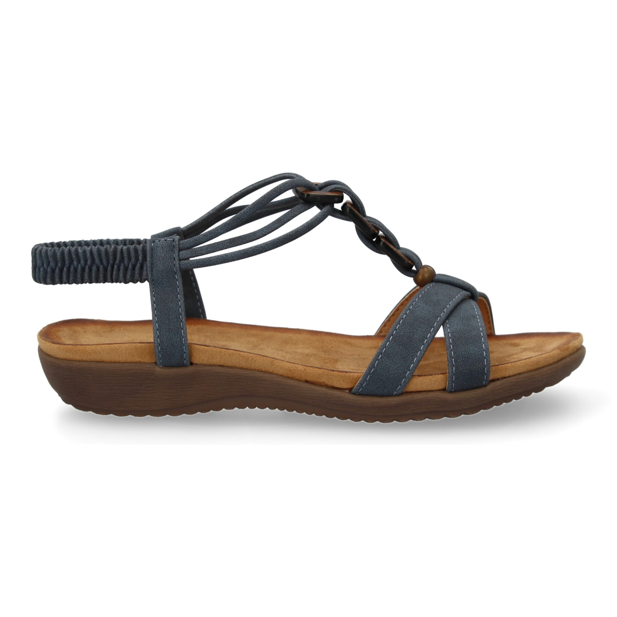 Sandalias planas para mujer, comodas con material elastico en el talon, diseño moderno con adornos en el empeine