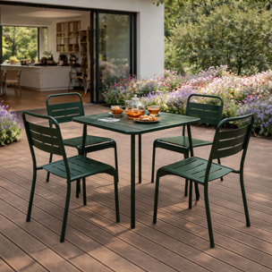 Ensemble table de jardin carrée 70cm et 4 chaises vert EVORA