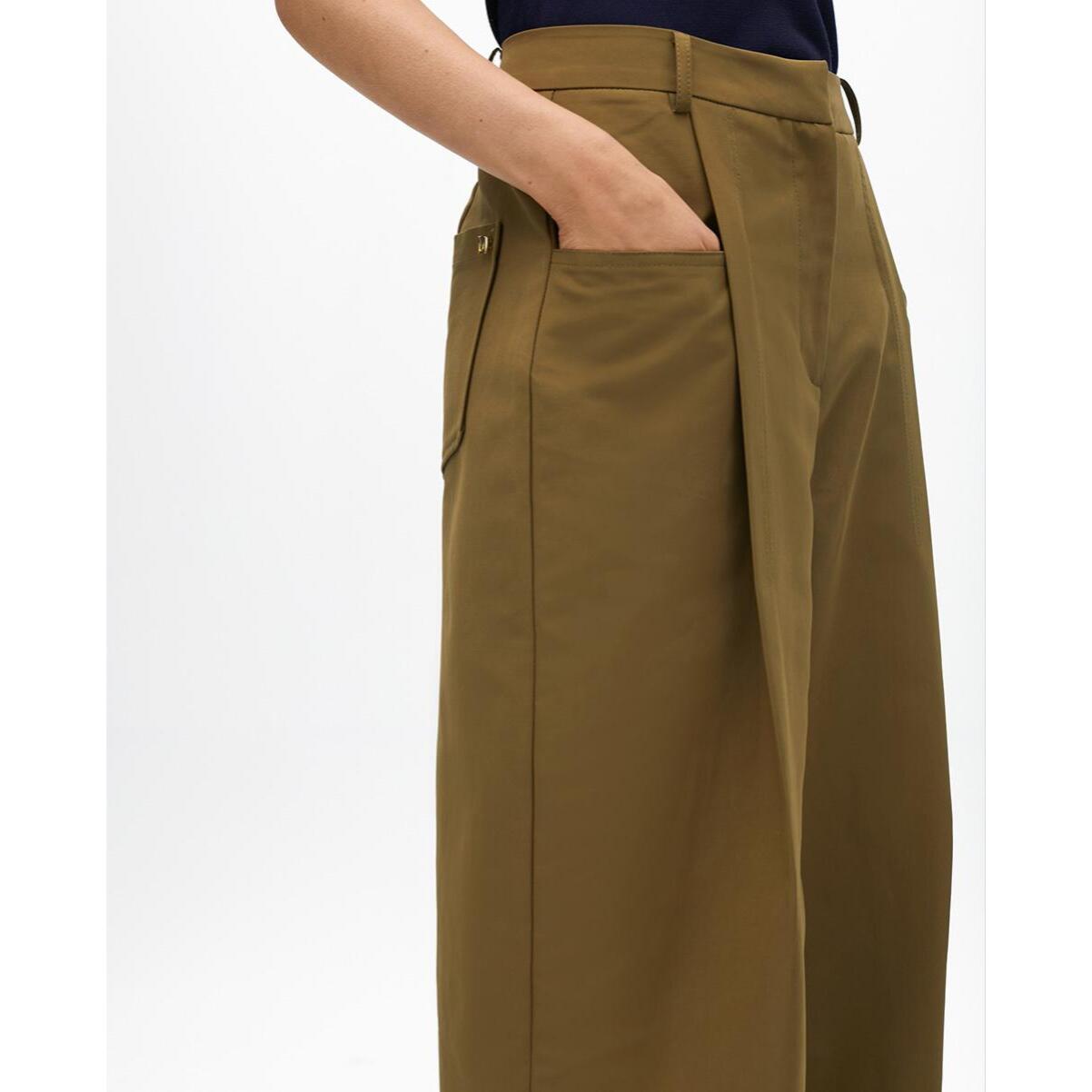 Pantaloni dritti cropped in popeline