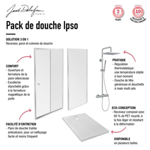 Receveur Ipso + paroi porte pivotante niche + colonne douche Brigitte