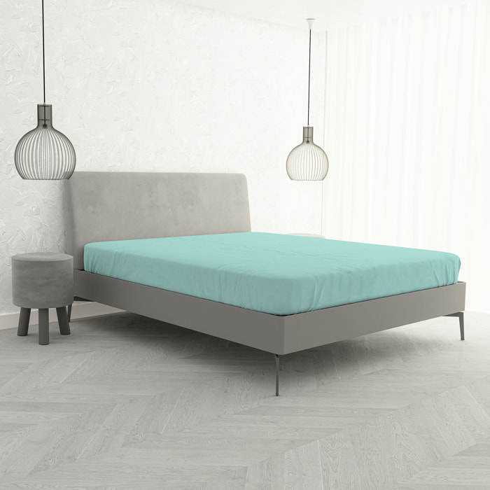 LENZUOLO SOTTO CON ANGOLI MAX COLOR, 100% Cotone, Made in Italy - ACQUA