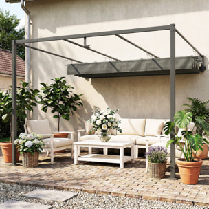 Pérgola de Pared de Jardín 3x3 m, Cenador de Jardín con Techo Retráctil, Protección UPF30+, Orificios de Drenaje y Estructura de Acero, Pabellón para Patio, Terraza, Exterior, Gris Oscuro