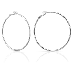 Pendientes de aro redondo de cobre con recubrimiento electroplateado, 50 mm, con cierre catalán en plata de ley 925.