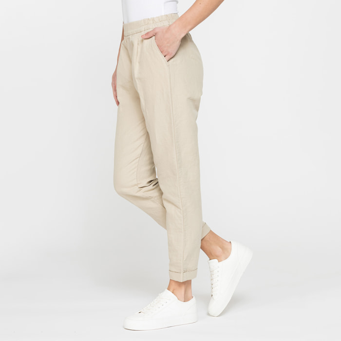 PANTALONI CROPPED IN MISTO LINO