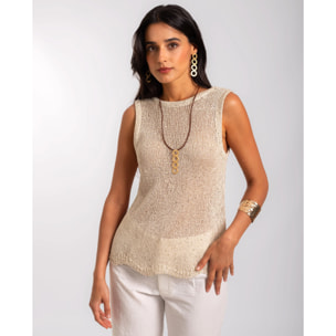 Top de mujer de punto con brillo metalizado