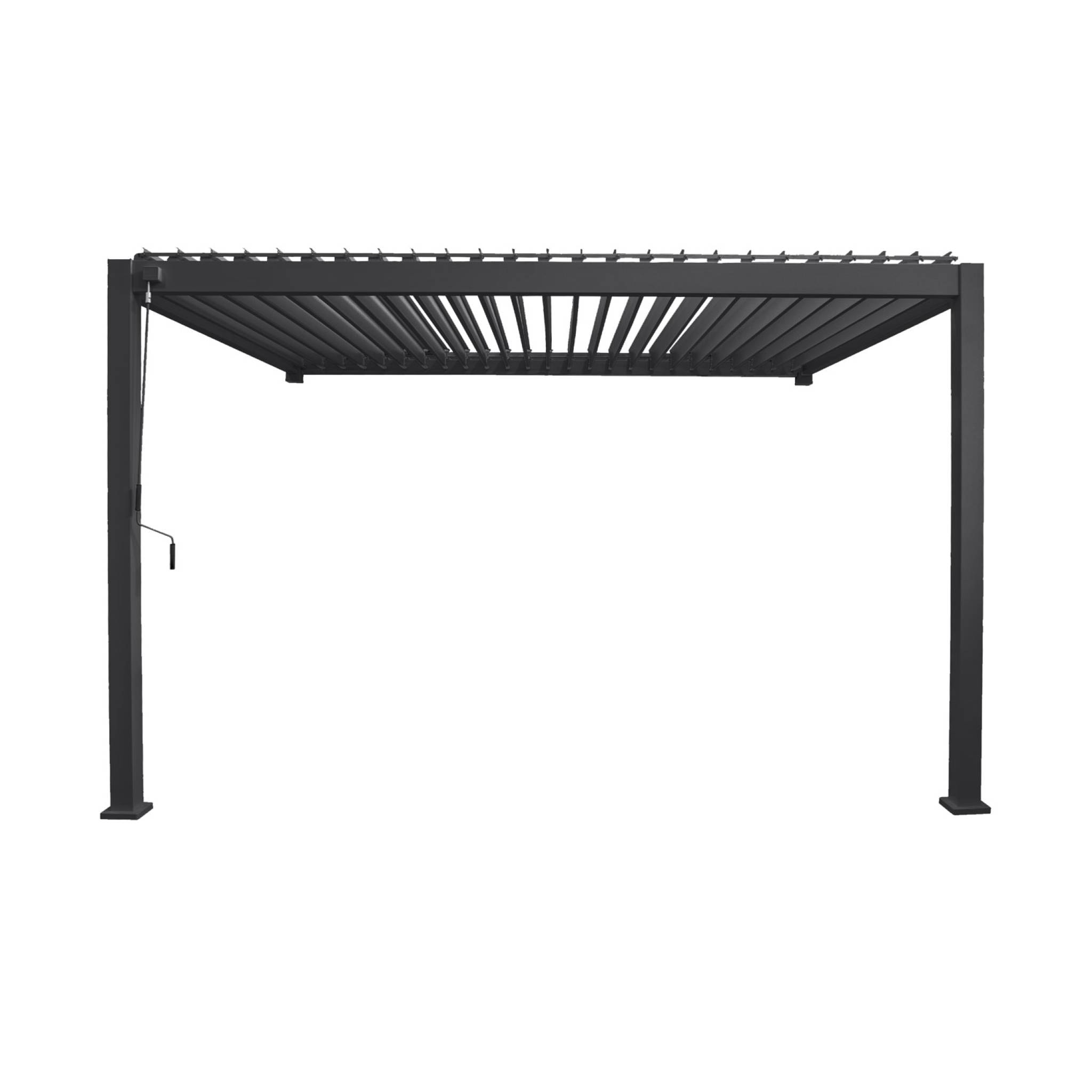 Pergola bioclimatique aluminium anthracite adossée lames orientables 4x3m Triomphe