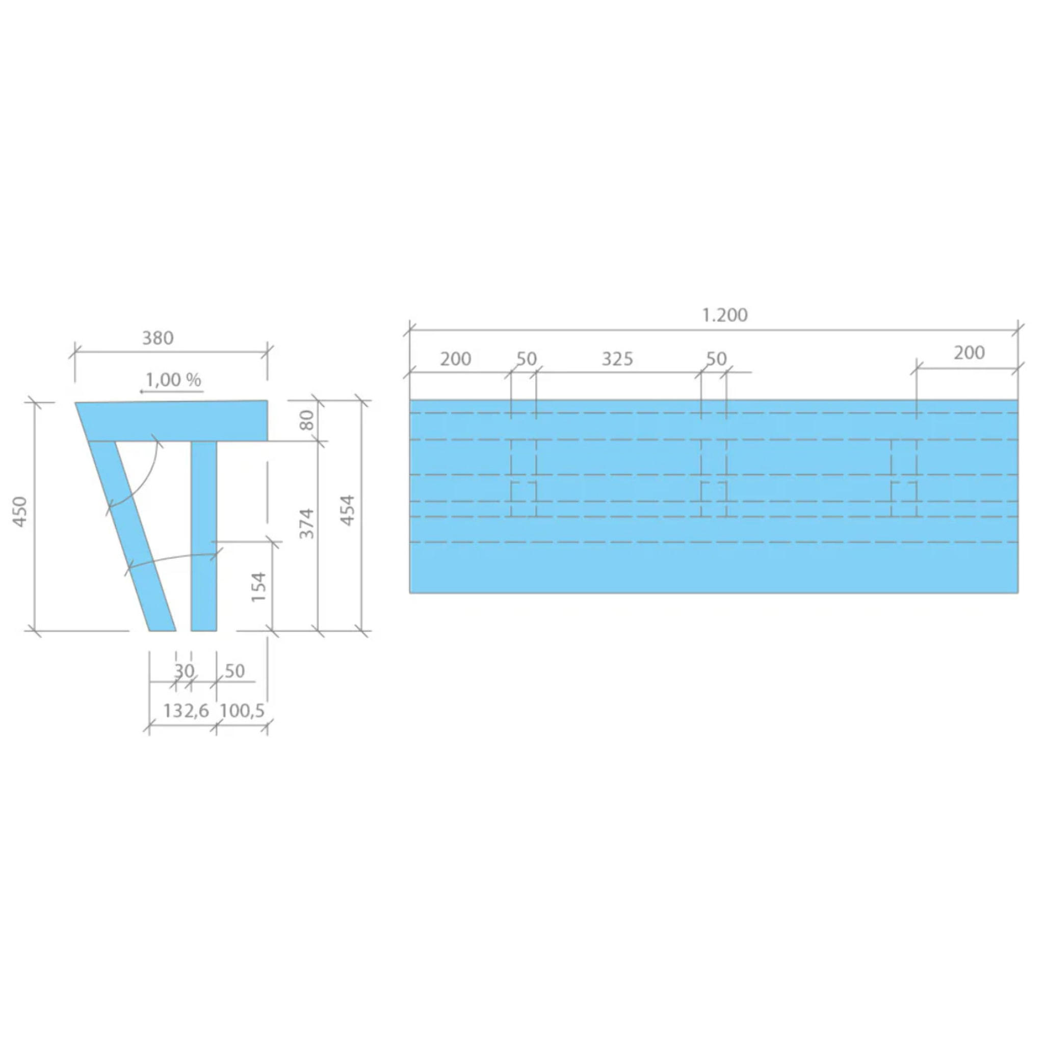 Banc de douche à carreler 120 cm WEDI Sanoasa 2 assise incliné