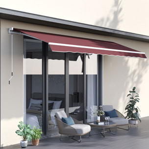 Toldo Manual Retráctil 350x250 cm, Toldo Exterior Terraza con Ángulo Ajustable, Manivela, Estructura de Aluminio y Protección UV30+, para Jardín, Patio, Ventanas, Rojo Vino