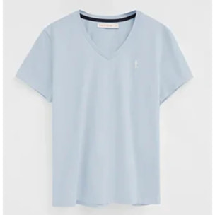 Maglietta azzurro a maniche corte e scollo a V con ricamo Rigby Go