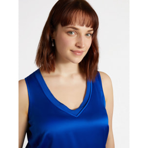 Fiorella Rubino - Top de dos tejidos con escote de pico - Azul aciano