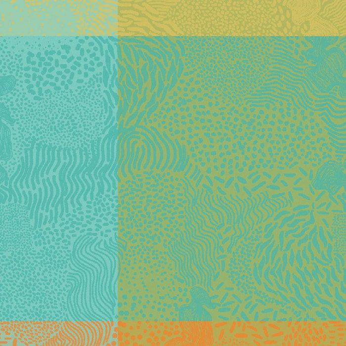 Serviette pur coton motif jacquard bleu jaune orange Mille vagues exotique