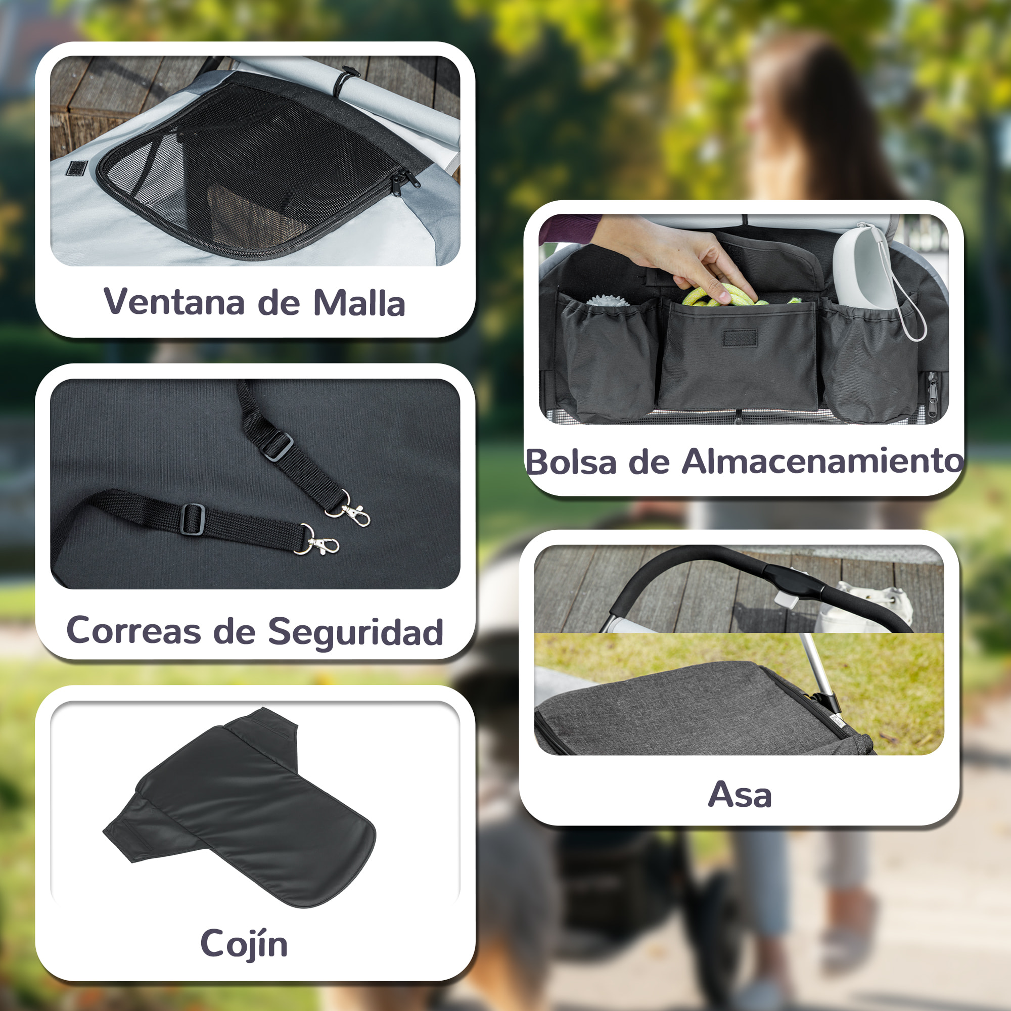 Carrito para Perros Plegable Cochecito para Perros Grandes hasta 30 kg con Ruedas Grandes Correas de Seguridad Marco Amortiguador Cojín Lavable 124x67x100 cm Gris