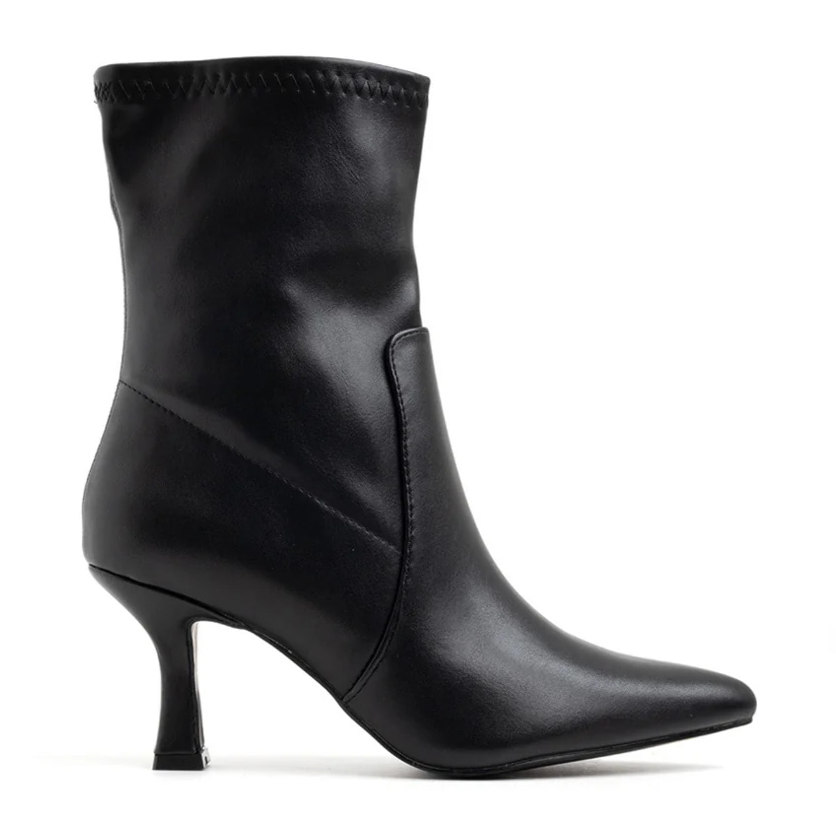 Tronchetto con gambale alto e tacco a rochetto - NERO