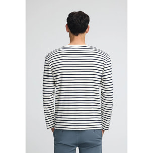 Maglietta ecrù e blu marino con logo ricamato Rigby Go