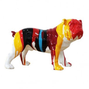 Statuette chien bulldog multicolore en résine blanche H26cm - MARLEY