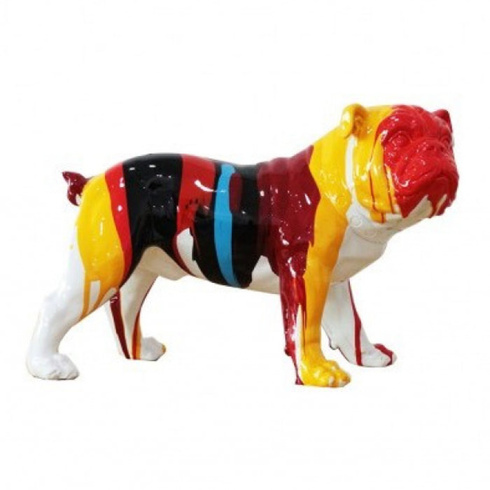 Statuette chien bulldog multicolore en résine blanche H26cm - MARLEY