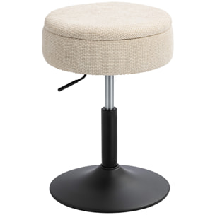 Taburete de Bar con Almacenaje, Altura Ajustable, Taburete de Cocina Redondo, Giratorio, Tapizado en Chenilla, Base de Acero, Diseño Botones, Acolchado, para Salón, Comedor, Oficina, Beige