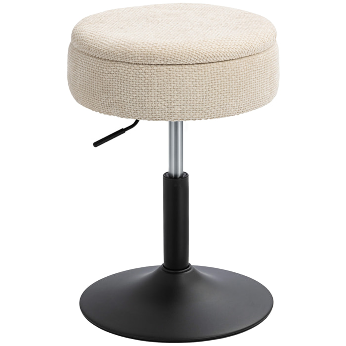 Taburete de Bar con Almacenaje, Altura Ajustable, Taburete de Cocina Redondo, Giratorio, Tapizado en Chenilla, Base de Acero, Diseño Botones, Acolchado, para Salón, Comedor, Oficina, Beige