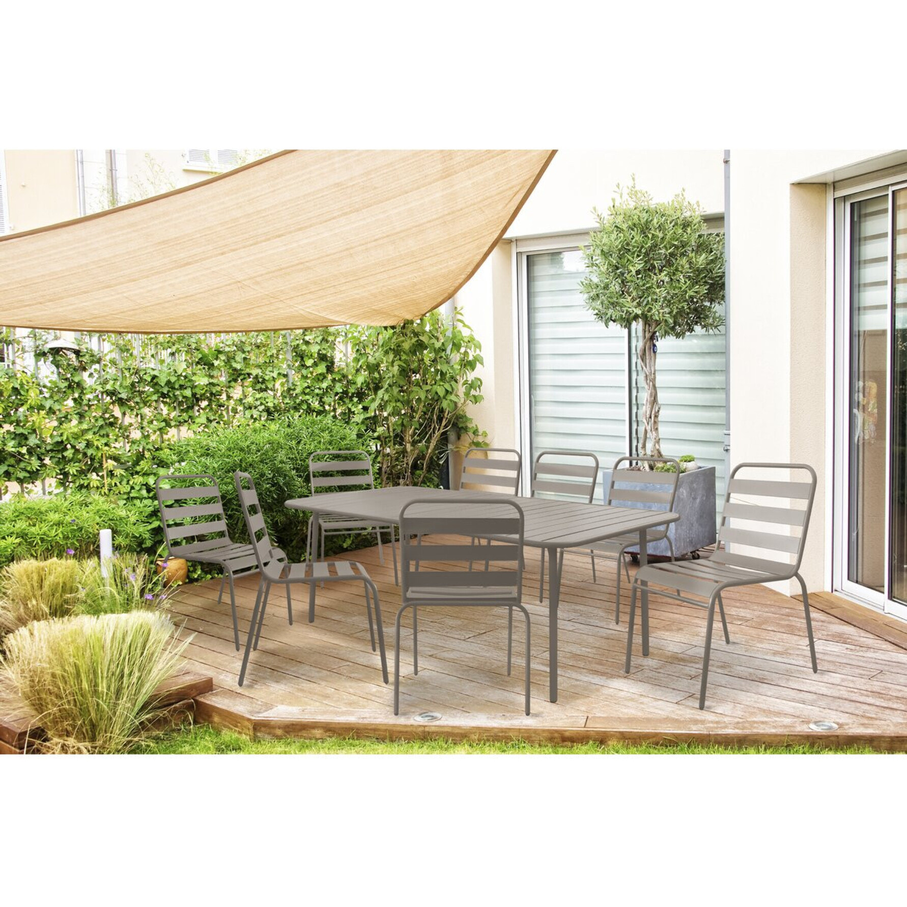 Table et chaises de jardin en métal "Bilbao" - 8 places - Taupe