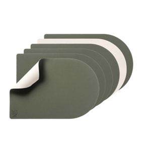 Set de table rectangovale réversible - 6 pièces - Cuir recyclé blanc crème et vert de gris