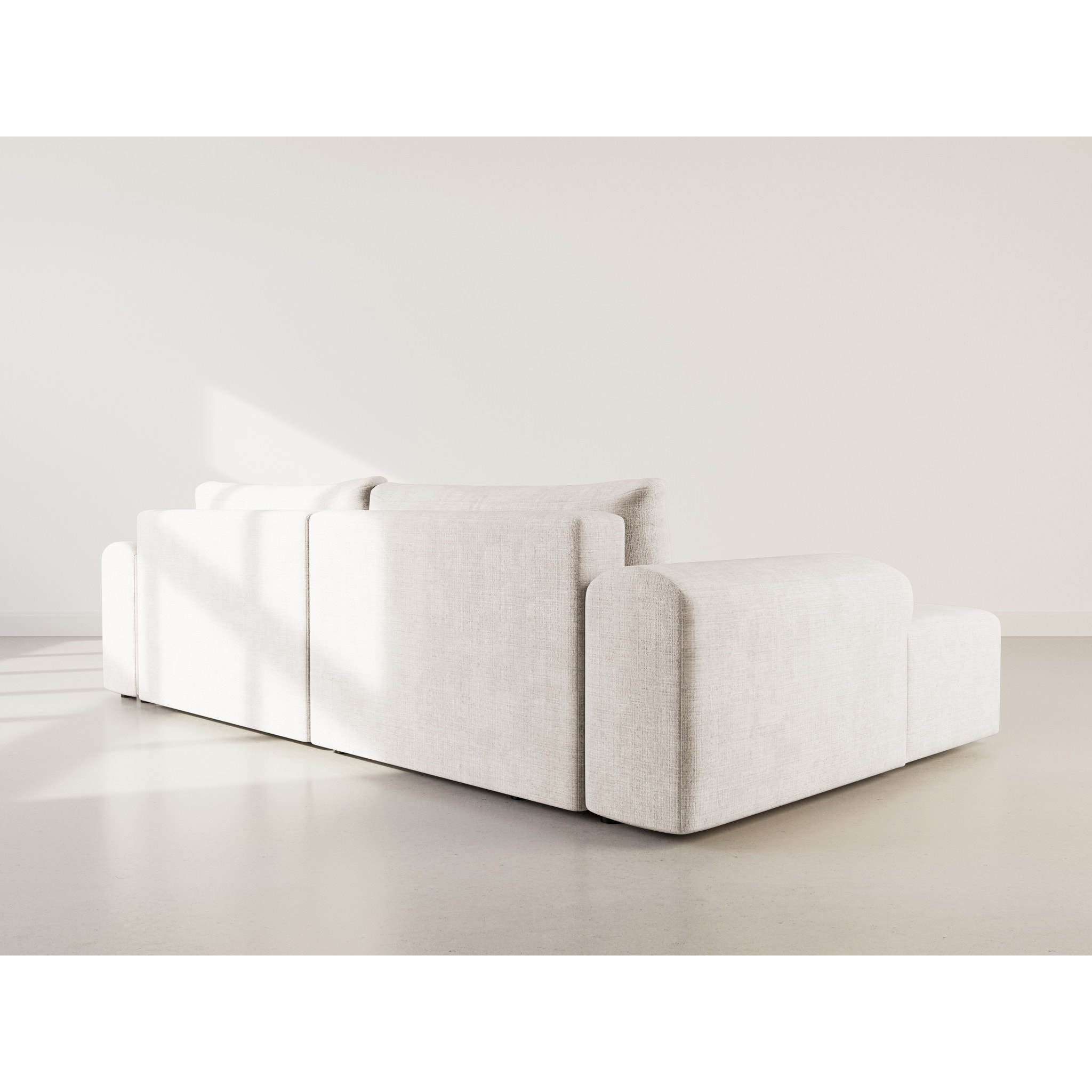 Rebecca - canapé d'angle gauche 4 places convertible avec coffre en velours texturé - Beige