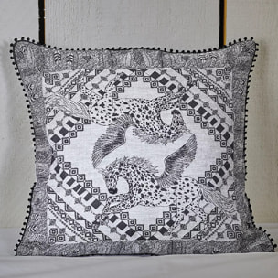Housse de coussin satin de coton motif jacquard gris Cheval aile fusain