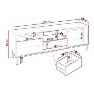 Girona - meuble tv ouvert - blanc - 2 portes, 1 tiroir et 1 niche - 174 cm - Blanc